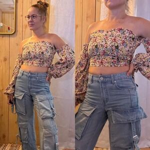 3 FOR $15 DEAL / Romantic Floral Off-Shoulder Crop Top Size M -‎ PVBUNDLE